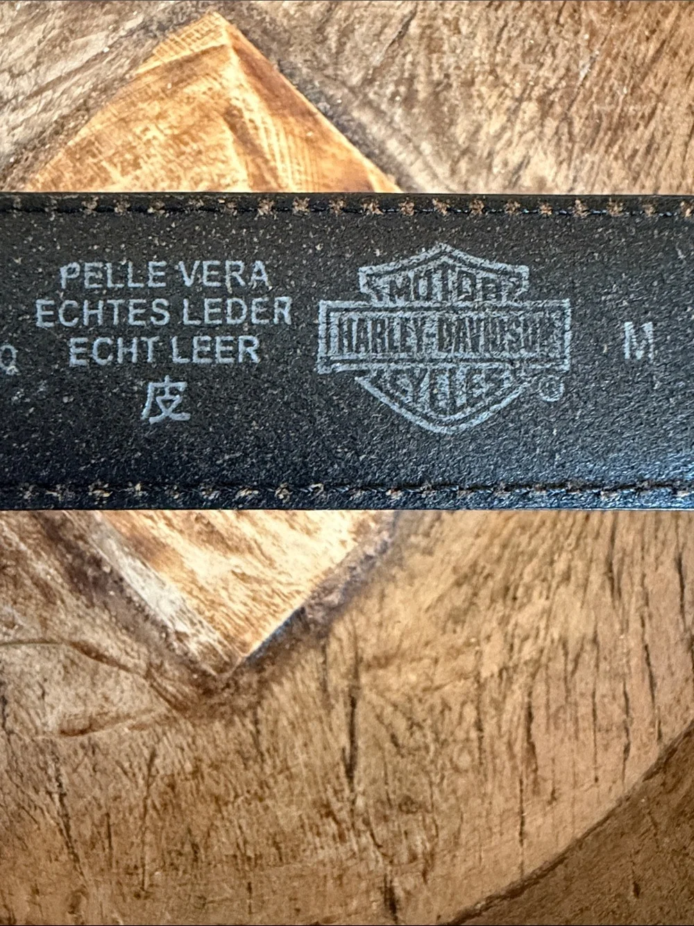 Vintage Black Leather Harley-Davidson Branded Belt Brass Buckle Size 30